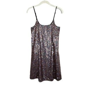 Melrose and Market Mini Dress Size S Black Rainbow Sequin Sleeveless Party Glam